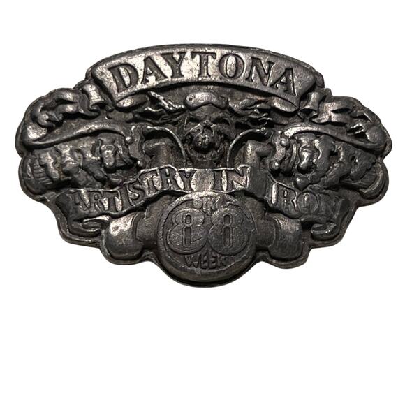 Daytona Artistry in Iron double tack pin. Vintage 1988 Bike Week commemorative. - Picture 1 of 6